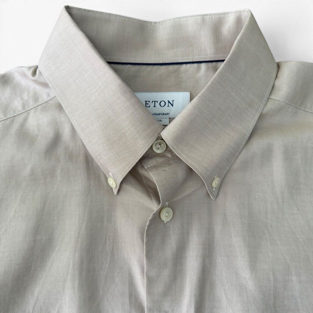ETON Contemporary Dress Shirt Men XXL 17 3/4 45 Beige Tan Cotton Romania Luxury